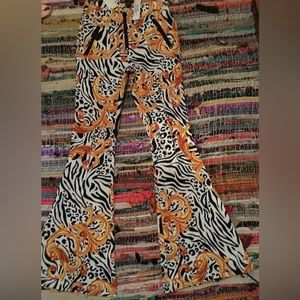80s style Gold Chain Cheetah & Zebra Print Flared Bottom Pants Size Medium